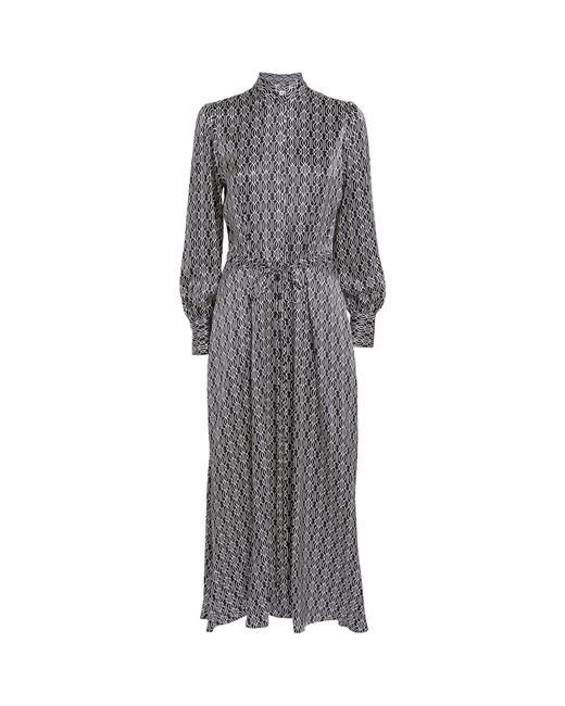 Kiton Gray Silk Printed Midi Dress