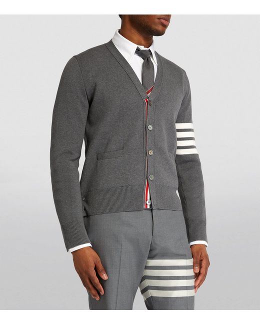 Thom Browne Gray Cotton 4-Bar Stripe Cardigan for men