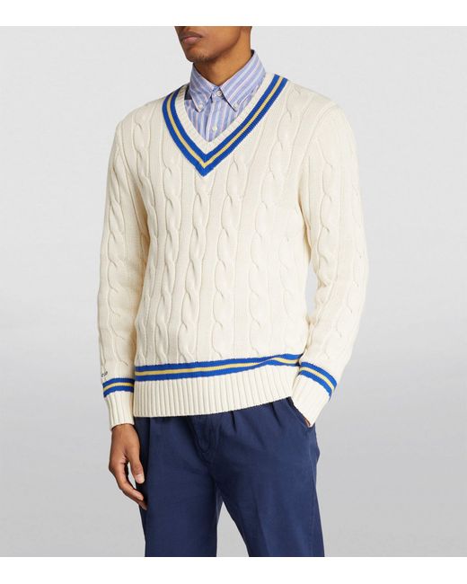 Polo Ralph Lauren White Cable-knit Cricket Sweater for men