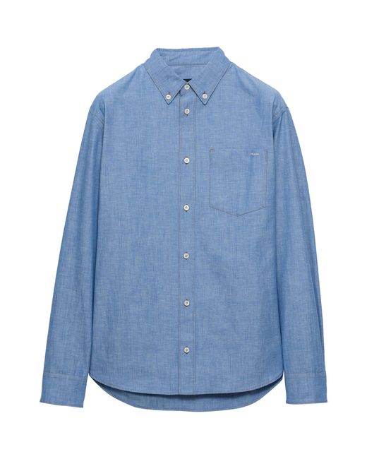 Prada Blue Cotton Chambray Shirt for men