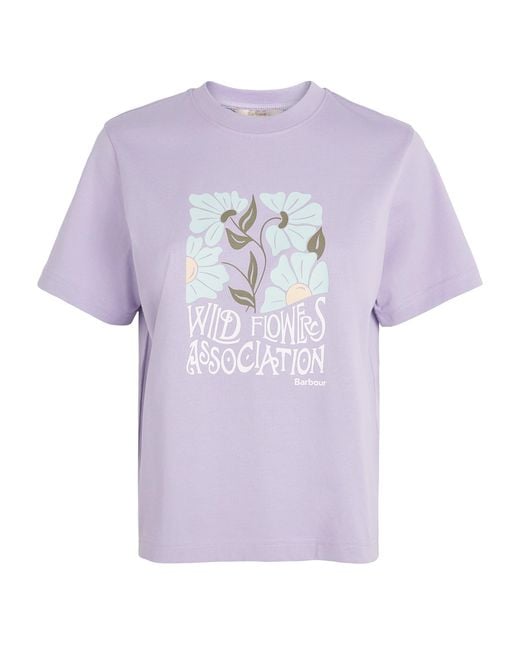 Barbour Purple Cotton Wild Flowers Logo T-Shirt