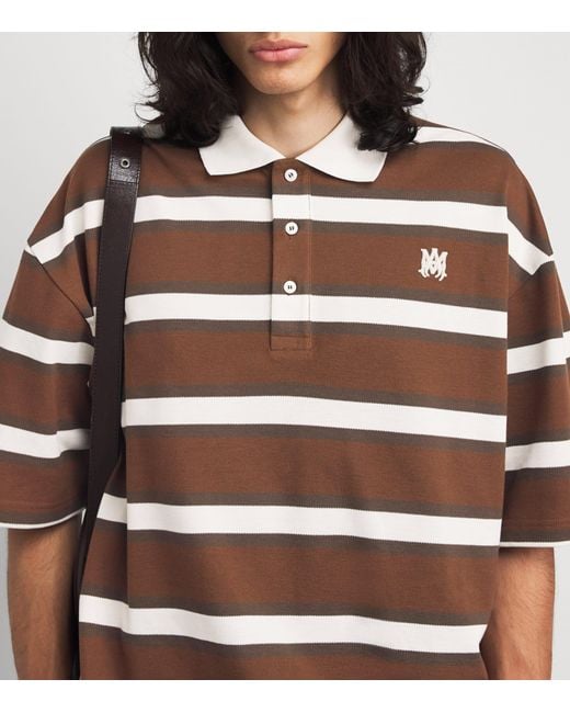 Amiri Brown Cotton Stripe Logo T-Shirt for men