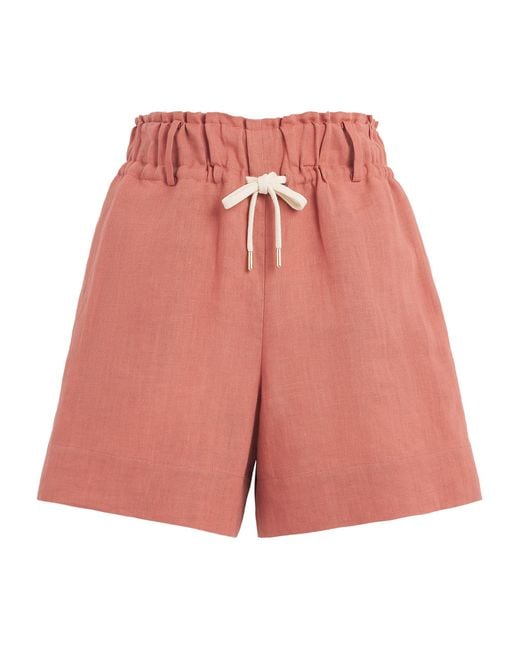 Eleventy Red Linen Drawstring Shorts