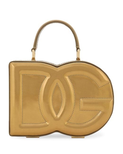 Dolce & Gabbana Natural Metallic Leather Logo Box Top-Handle Bag