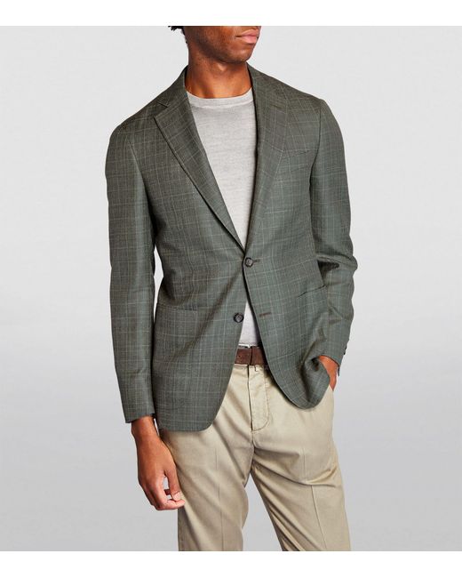 Canali Green Wool-silk-linen Single-breasted Blazer for men