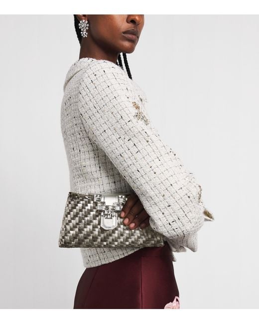 Rodo Gray Woven Embellished Clutch Bag