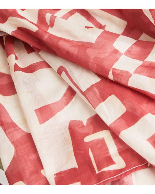 Marina Rinaldi Red Cotton Belted Abstract Print Dress