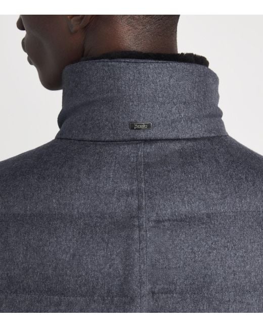 Herno Blue Cashmere-Silk Down Puffer Car Coat for men