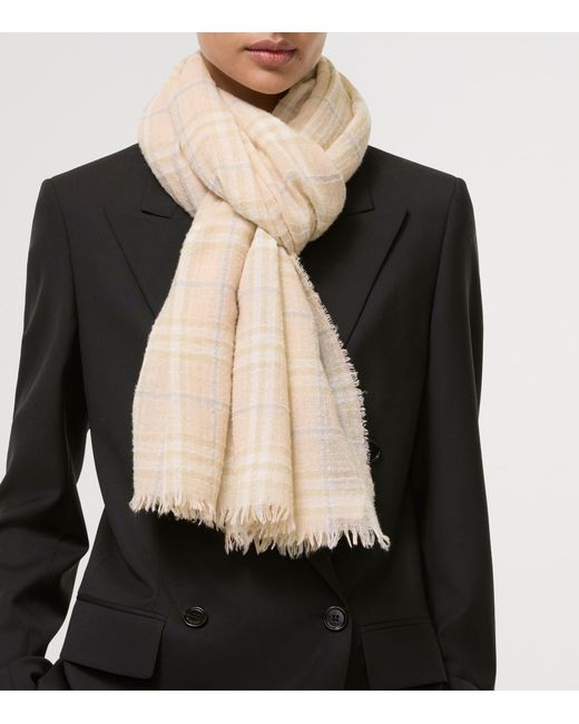 Burberry Natural Wool-Blend Embellished Check Scarf