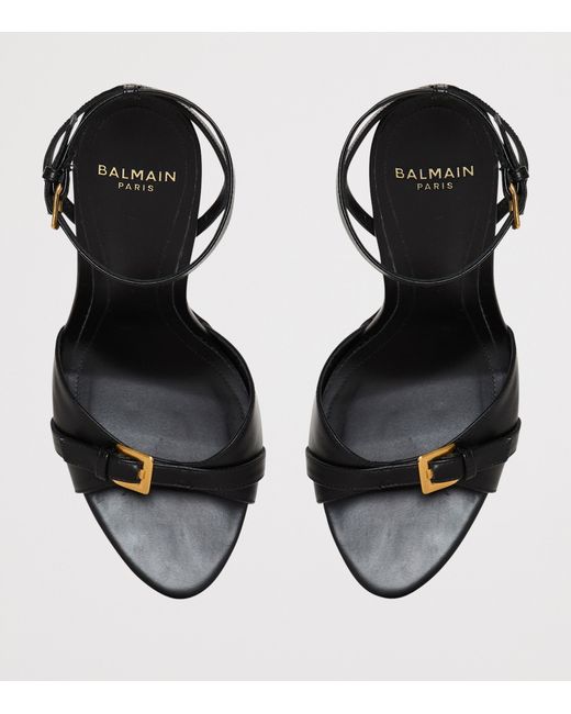 Balmain Black Calfskin Anthem Heeled Sandals 95