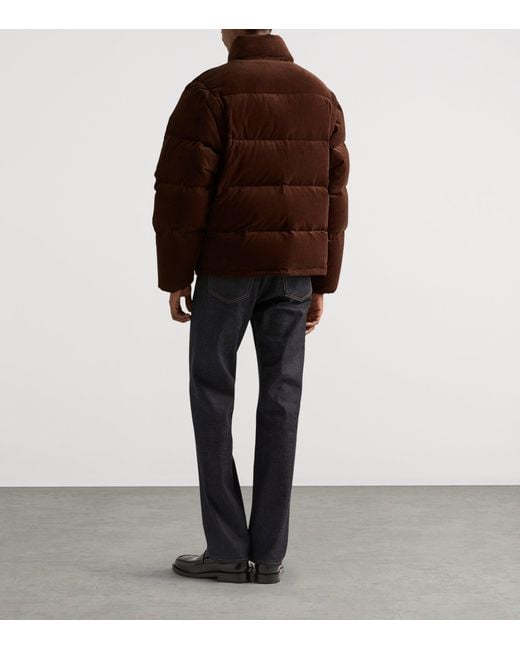 Prada Brown Logo-Plaque Corduroy Cotton Down Jacket for men