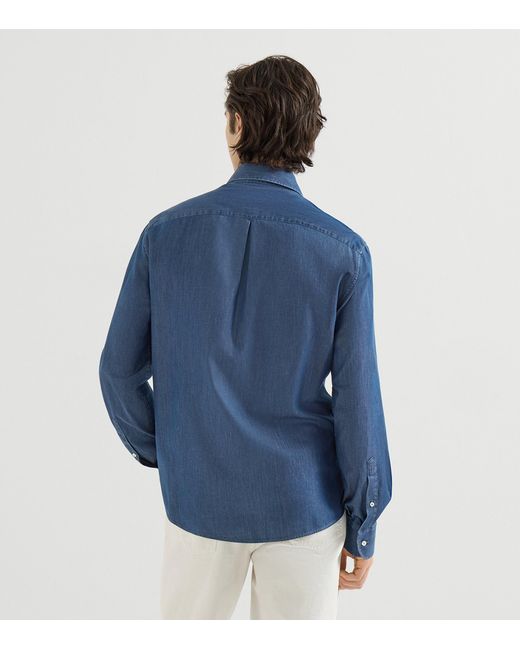 Brunello Cucinelli Blue Denim Chambray Shirt for men