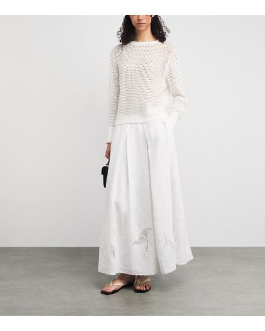 Lafayette 148 New York White Cotton Open-Knit Sweater