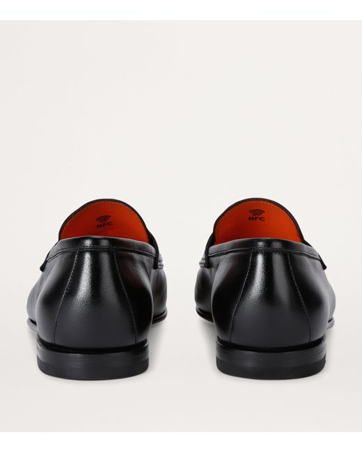 Santoni Black Leather Carlos Loafers for men