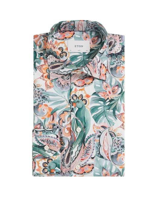 Eton of Sweden Gray Cotton Printed Slim-Fit Shirt for men