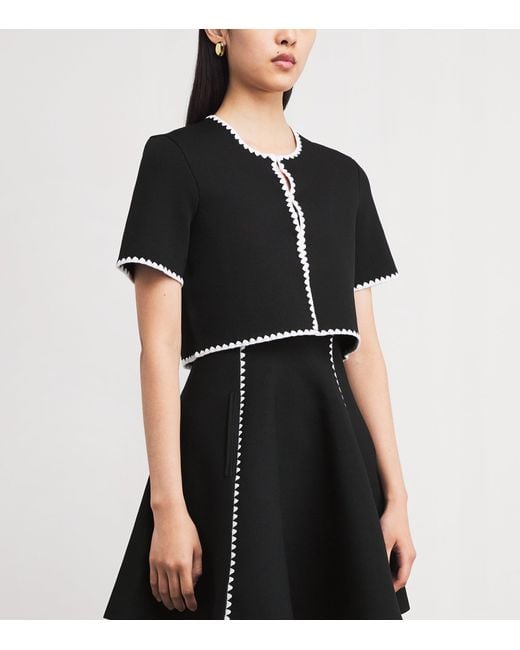 Maje Black Cropped Contrast-Dot Cardigan