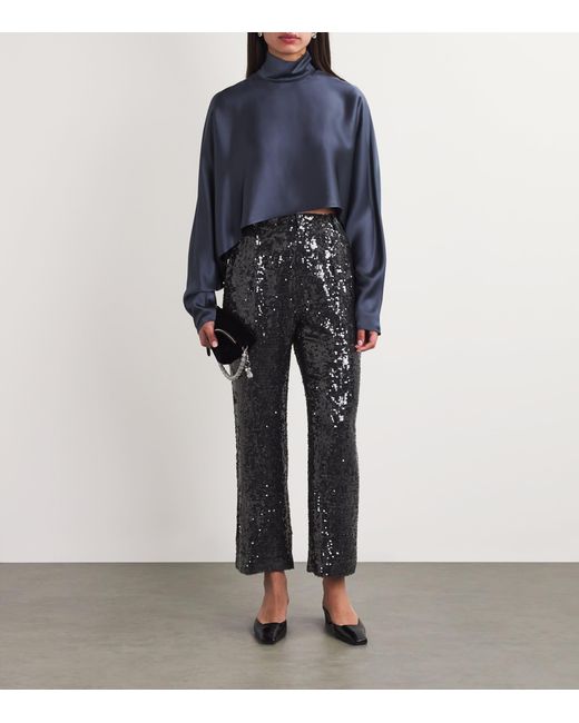 LAPOINTE Gray Sequin Pleated Tapered Trousers