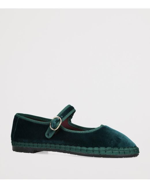 Flabelus Green Velvet Leonor Mary Janes