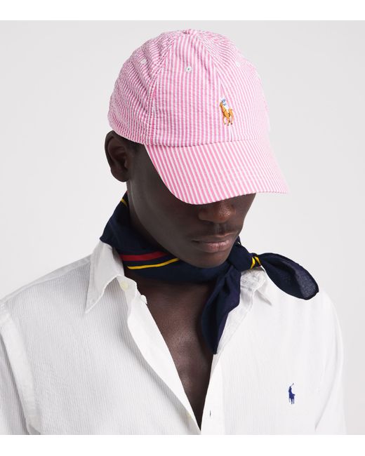 Polo Ralph Lauren Pink Seersucker Stripe Polo Pony Cap for men