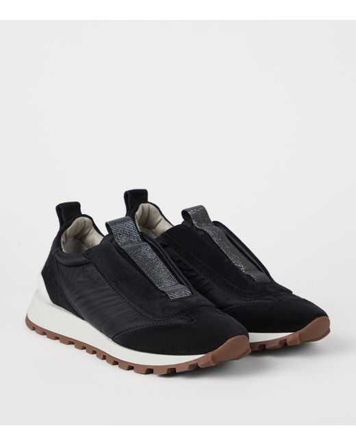 Brunello Cucinelli Blue Suede And Technical Fabric Running Sneakers