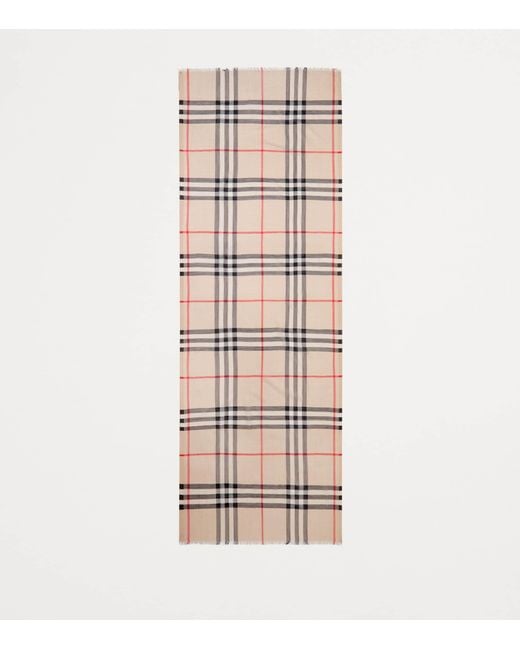 Burberry White Wool-Silk Check Scarf