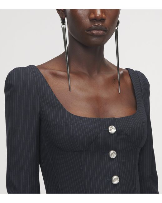 McQueen Blue Wool-Mohair Pinstripe Top