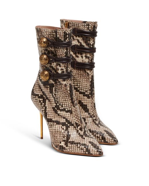 Balmain Brown Leather Snakeskin-effect Alma Ankle Boots 95