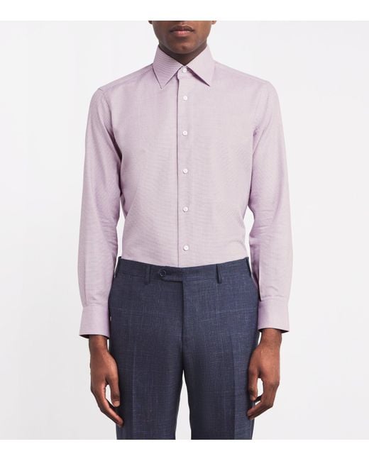 Brioni Purple Cotton Micro-Houndstooth Shirt for men