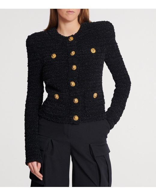 Balmain Blue Tweed Button-Up Jacket