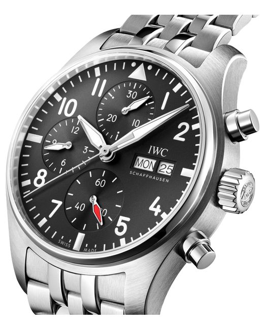Iwc Metallic Stainless Steel Pilot's Chronograph Watch 41mm for men