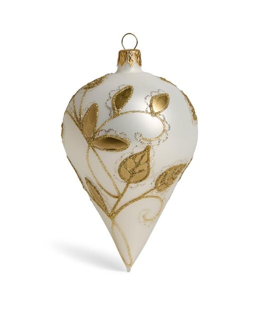 Harrods Metallic Glitter Leaves Teardrop Tree Decoration