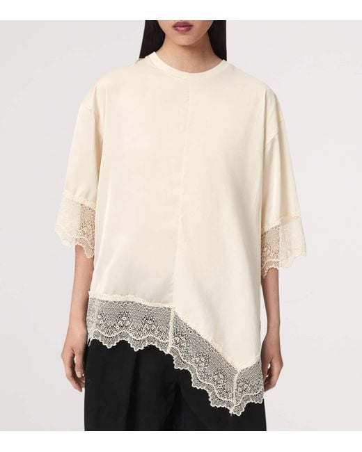 AllSaints White Cotton Lace-Trim Lenny T-Shirt
