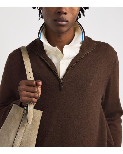 Polo Ralph Lauren Brown Merino Wool Lorelle Quarter-Zip Sweater for men