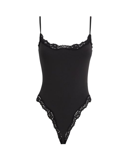 Skims Black Fits Everybody Lace-Trim Bodysuit