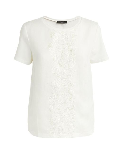 Weekend by Maxmara White Jersey-linen Embroidered Magno T-shirt