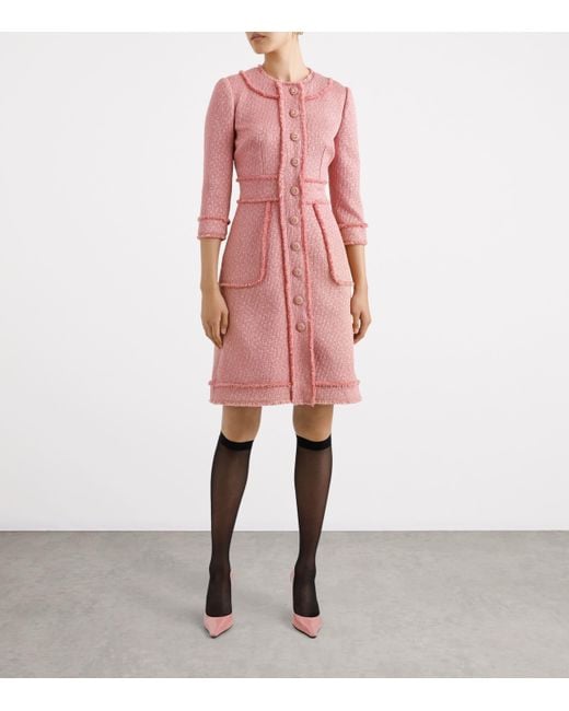 Dolce & Gabbana Pink Wool-Blend Tweed Mini Dress