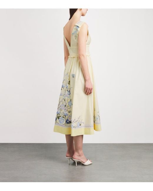 Self-Portrait White Cotton Floral V-Neck Midi Dress