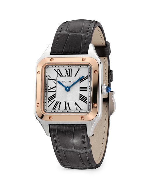 Cartier Metallic Steel And Rose Santos-Dumont Watch 27.5Mm