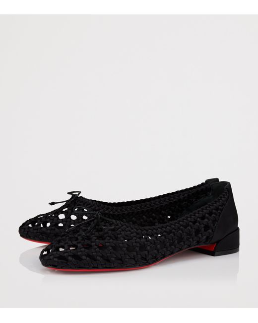 Christian Louboutin Black Sweetie Jane Silk Woven Ballet Flats