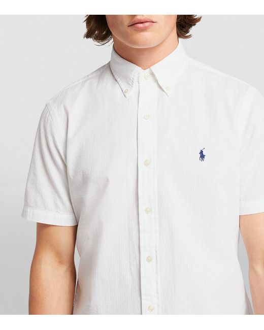 Polo Ralph Lauren White Seersucker Cotton Polo Pony Polo Shirt for men