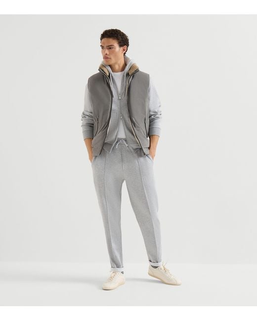 Brunello Cucinelli Gray Waxed Techno Down-Filled Gilet for men