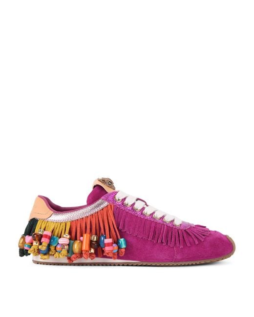 Kurt Geiger Pink Suede Islington Beaded Tassel Sneakers