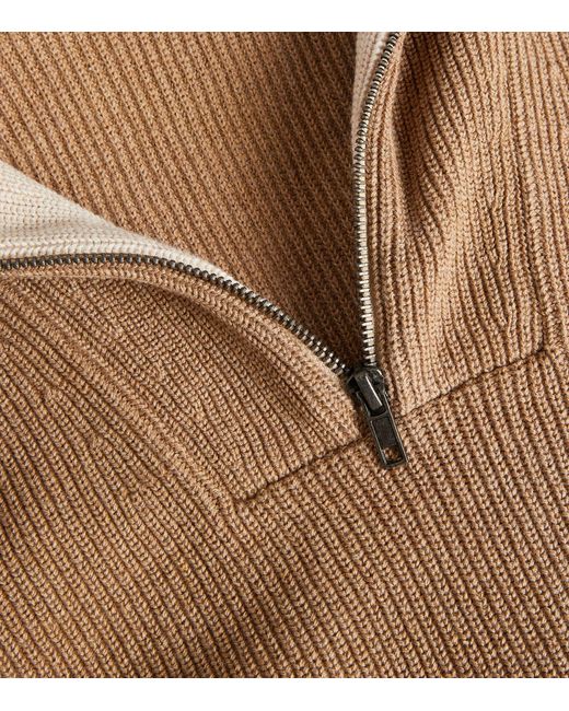 7 For All Mankind Brown Cotton Ribbed Quarter-zip Sweater for men