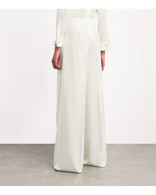 Max Mara White Wool Wide-Leg Tailored Trousers