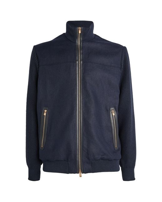 Agnona Blue Linen-blend Bomber Jacket for men