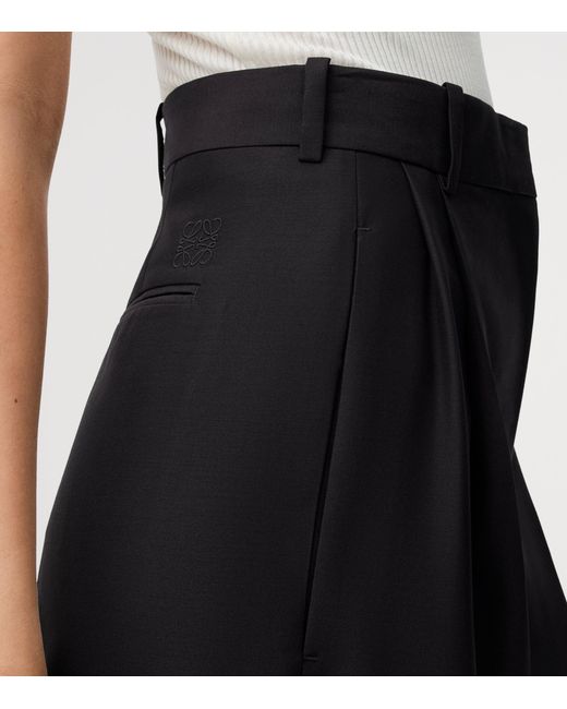 Loewe Black Wool-Silk Wide-Leg Trousers