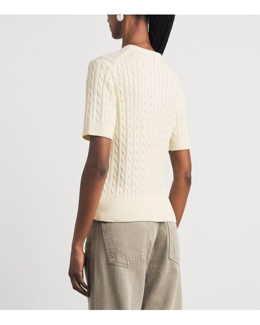 Polo Ralph Lauren White Cable-Knit Short-Sleeve Henley Sweater