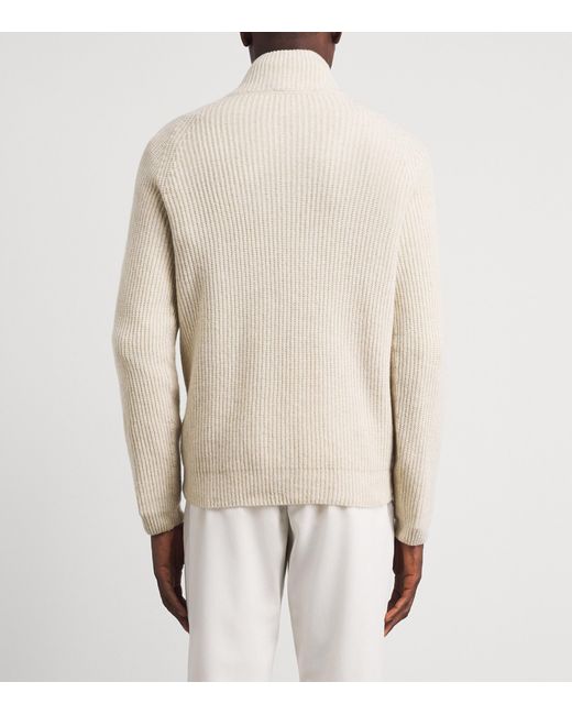 John Smedley White Recycled Cashmere-Wool Quarter-Zip Ryker Sweater for men