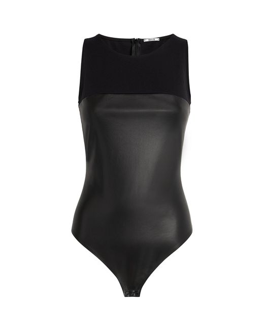 Wolford Black Faux Leather String Bodysuit
