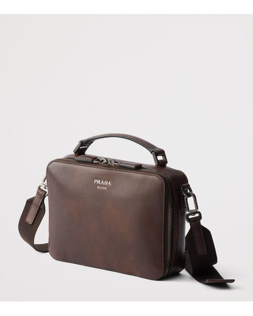Prada Brown Leather Brique Cross-Body Bag for men